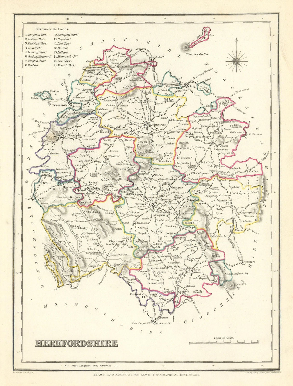 Antique county map of HEREFORDSHIRE by Creighton & Starling for Lewis c1840